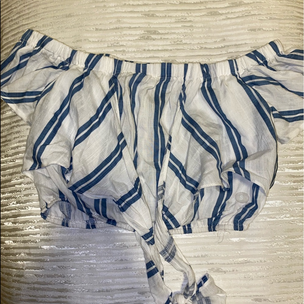 Blue and white striped crop top